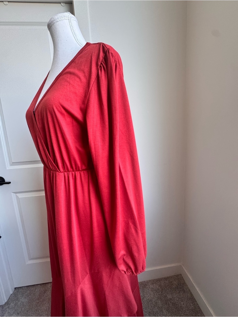 Orange V-Neck Long Sleeve Midi Dress | Maternity Dress - Picture 7 of 10
